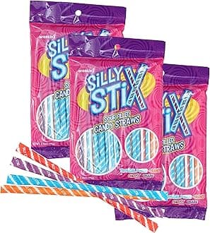 Candy Straws, 2.75 Ounce Bags (Pack of 3), Sour Filled Candy Straw 4 Flavors, Silly Stix, The Hampton Candy Company