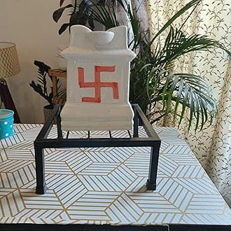 Niyara Ceramic tulsi Pot Design Color- White (Tulsi Pot with Stand)