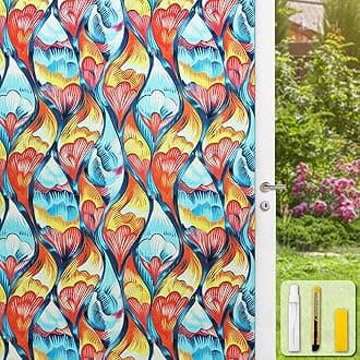 Window Privacy Film Stained Glass Decorative Static Clings Frosted Window Tint for Home Room Decor Bathroom Door Car Stickers with Glittering Effect, Removable(Tulip)