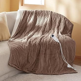 GentleSoft Heated Blanket Throw - Soft Ribbed Flannel Electric Blanket, Heating with 4 Time Settings, 6 Heat Settings, and 3 hrs Timer Auto Shut Off, Gifts for Grandma (50x60 inches, Brown)