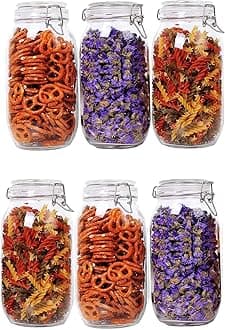 Ash & Roh® - Clear Glass Jar And Container With Air Tight Lid Storage of Spices and Dry Fruit (1500 ML ROUND, 6)