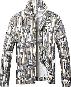 LAMKUKU Mens Denim Jacket Ripped Slim Jean Jacket Coat for Men