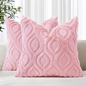 decorUhome Throw Pillow Covers 24x24 Inch Set of 2, Soft Plush Faux Wool Light Pink Solid Couch Pillow Covers, Accent Farmhouse Neutral Square Pillow Cases for Sofa Bed Living Room