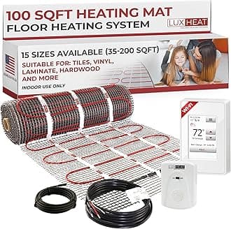LuxHeat 100sqft Floor Heating Mat Kit – 240v Electric Floor Heat Kit – Radiant Heated Flooring System for Tile & Laminate - Includes UWG4 WiFi Programmable Thermostat w/GFCI, Alarm & Sensor