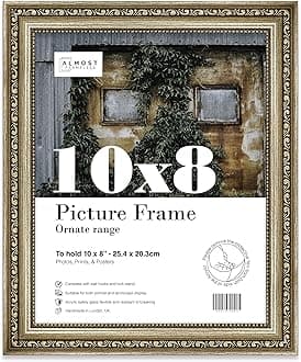 10x8 Champaign Ornate Picture Frame 10"x8"(25.4x20.3cm) Poster, Photo, Artwork, or Print. Shabby Chic Style Portrait and Landscape Display with Wall Hooks