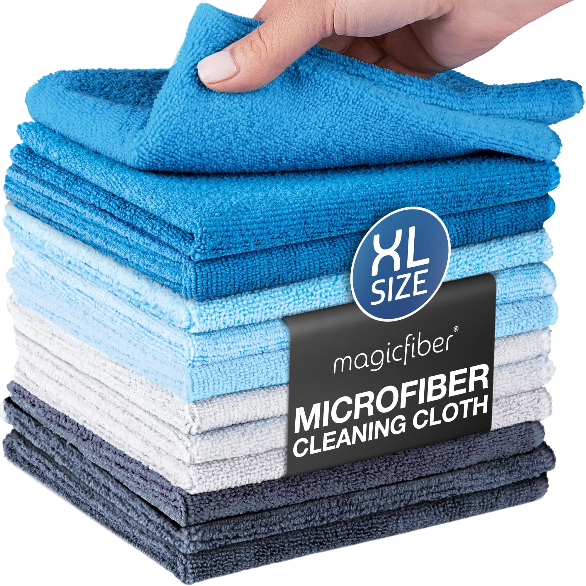 MagicFiber Microfiber Cleaning Cloth - Higher Quality, Larger Size - Micro Fiber Cloth for Cleaning Rags, Dust Cloths, Kitchen Dish Towels (12 Pack, 13”x11”)