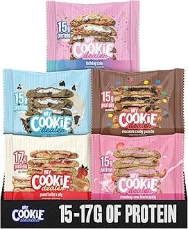 My Cookie Dealer Protein Cookies, Variety Pack (5-Pack, 2.2oz Each) - 15-17g of Protein per Cookie - Individually Wrapped Travel Snacks