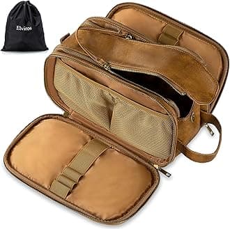 Elviros Toiletry Bag for Men, Large Travel Shaving Dopp Kit Water-resistant Bathroom Toiletries Organizer PU Leather Cosmetic Bags