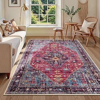 Lahome Machine Washable 5x7 Area Rugs for Bedroom, Living Room Rug Non Slip Dining Room Mat, Large Oriental Soft Stain Resistance Indoor Throw Carpet for Nursery Playroom Office, Hot Pink