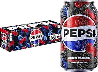 Pepsi Zero Sugar Cola Soda, Wild Cherry, 12 Fl Oz Cans (Pack of 12)