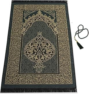 Muslim Prayer Rug with Islam Prayer Beads - Travel Prayer Mat, Islamic Gifts for Women, Portable Prayer Matt Islam, Islamic Prayer Rug Islam Men Women, Praying Mat for Muslim Gifts, Green