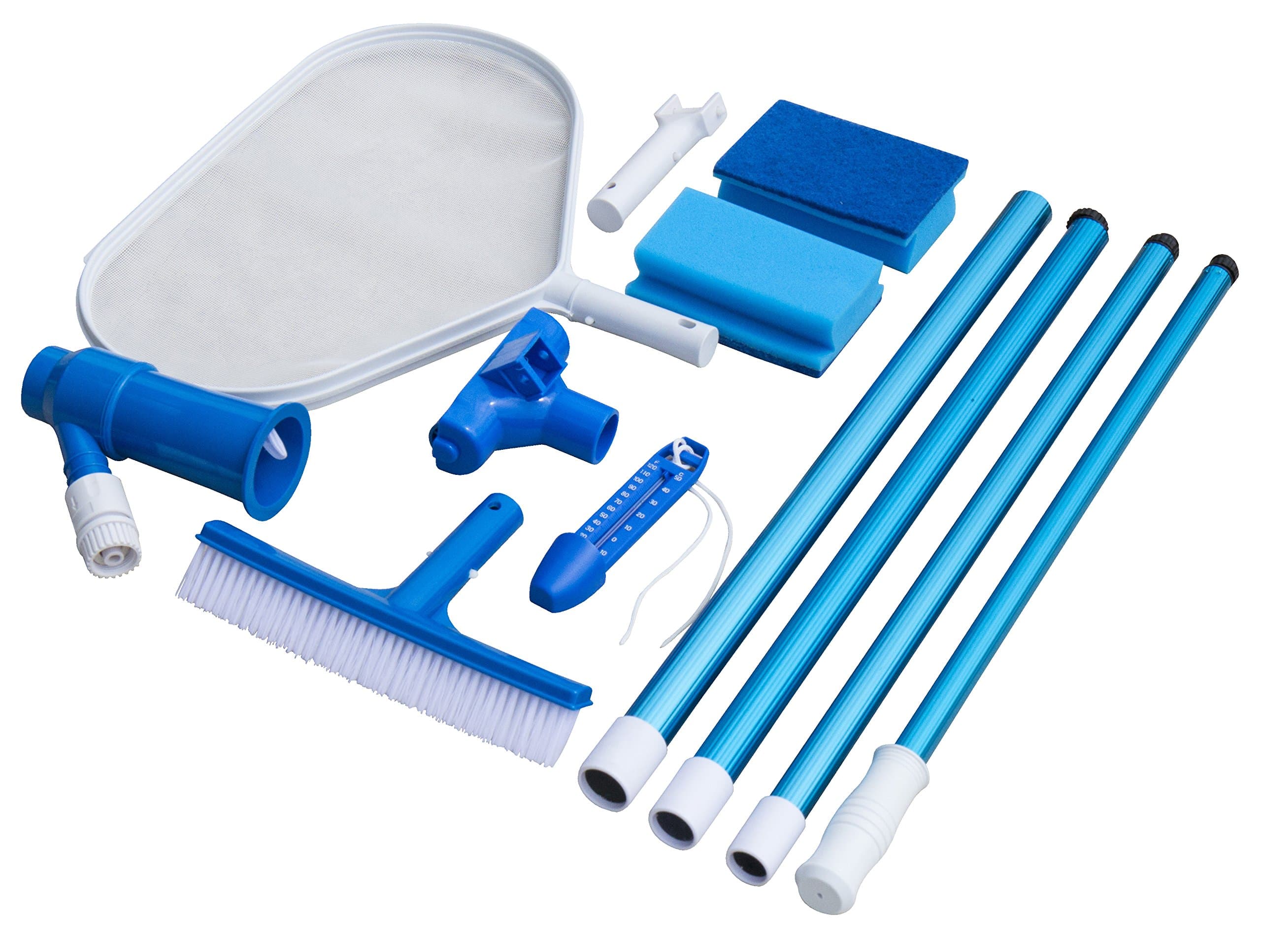61175 Basic Cleaning Set Consisting of Venturi Pool Floor Vacuum Cleaner / 4-Part Telescopic Rod 2.20 m/Thermometer/Pool Brush/Scrubbing Brush/Foliage Net