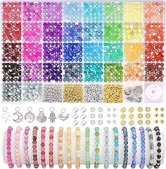 6mm Glass Beads for Jewelry Making, 1396pcs Ink Patterns Crystal Beads for Bracelets, Funtopia 34 Colors Round Glass Beads Kits for Necklace DIY Earrings Crafts with Spacer Beads and Charms