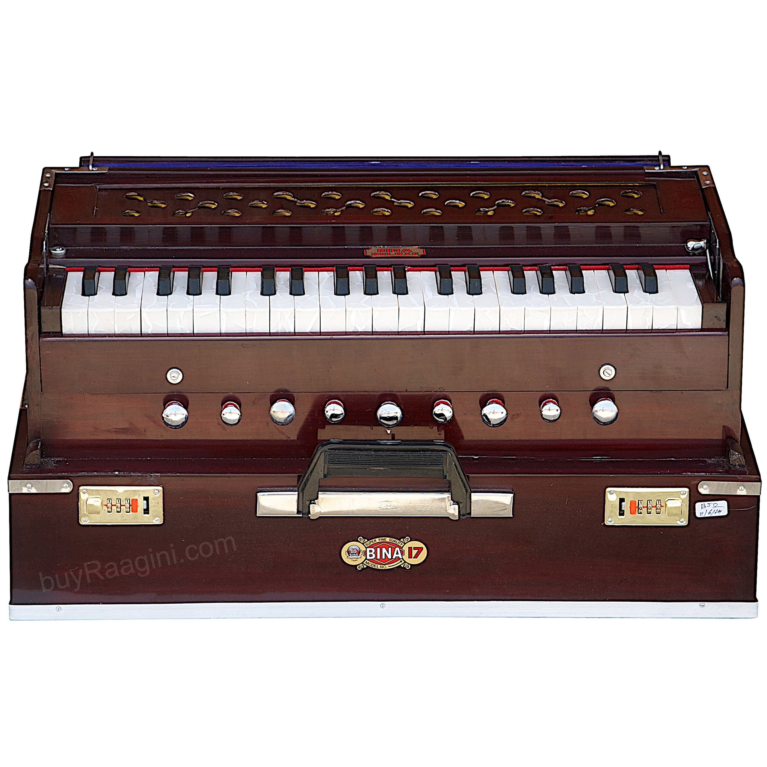 BINA Harmonium No.17 Delux, Folding Portable Version, Special Double Reed, Safri, Kirtan, 9 Stops, 3-1/2 Octaves, Rosewood Color Model 17DX