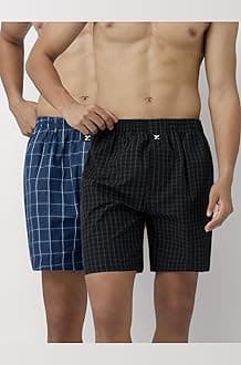 Men's Checkmate Relaxed Fit Cotton Boxer Shorts with Dual Pocket & No Marks Waistband (Pack of 2)