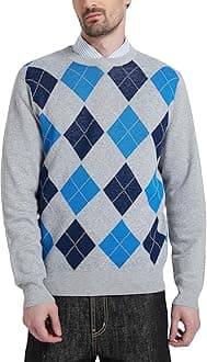 KallspinMen's Crewneck Argyle Knit Jumpers Wool Blend Long Sleeve Sweater Pullovers