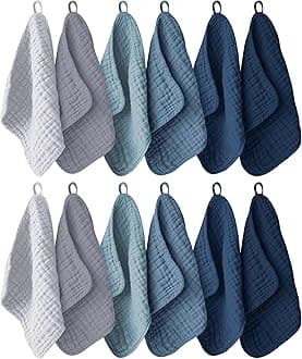 12 Pack Muslin Baby Washcloths - 12"x12", Slate, Grey and Navy Series