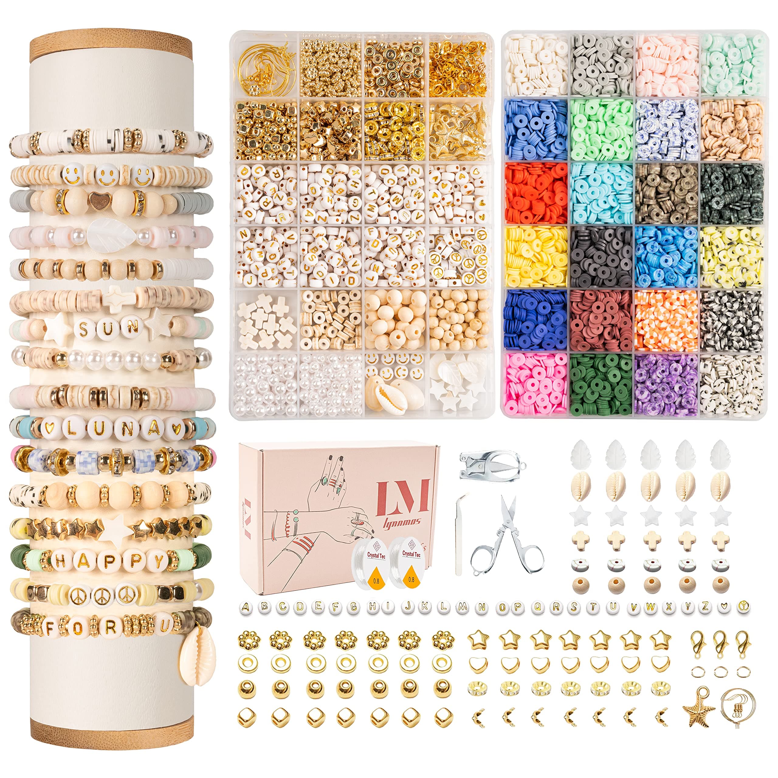 Clay Beads 8000 Pcs 2 Boxes Bracelet Making Kit - 24 Colors for Bracelet Making Set - Heishi Disc Beads for Jewelry Making kit with Charms and Gift Pack for Girls
