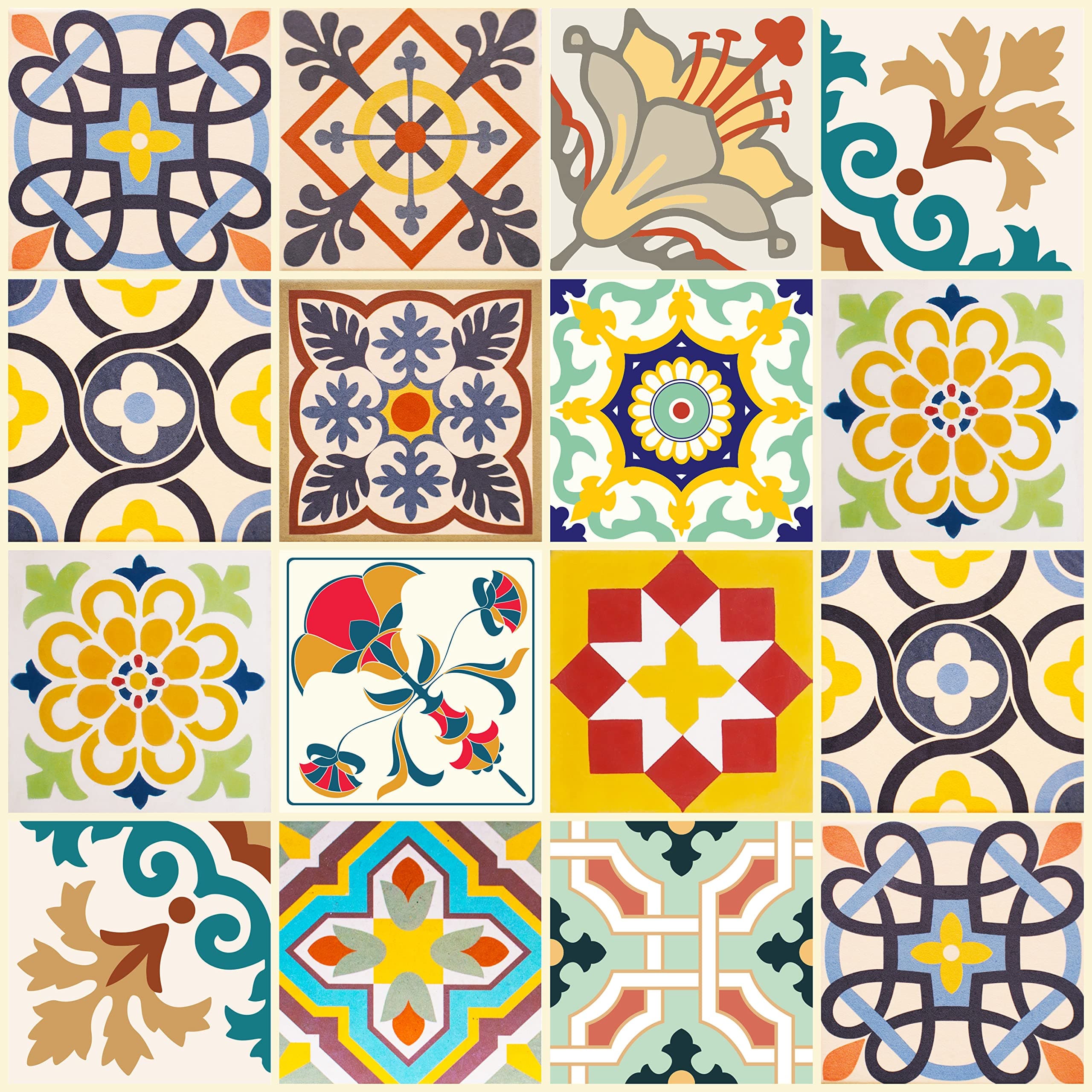 THE NISHA 24 PC Pack (4 X 4) Thin Art Eclectic Peel and Stick Wall Sticky Backsplash Vinyl Waterproof Removable Tile Sticker Decals for Bathroom & Kitchen, 4x4 Inch, Cheerful 1282