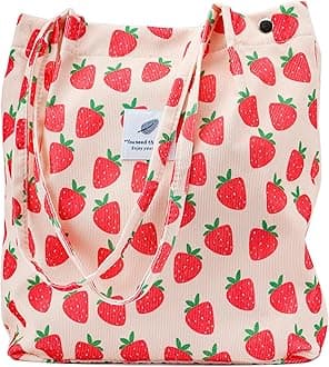 Corduroy Tote Bag Cute Tote Bags for Women Shoulder Bag with Inner Pocket for Work Beach Travel and Shopping Grocery