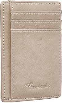 Front Pocket Minimalist Leather Slim Wallet RFID Blocking Medium Size(Khaki)
