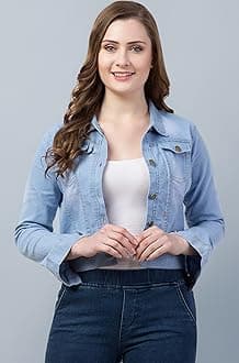 FUNDAY FASHION Women's Solid Regular Jacket (IN, Alpha, S, Regular, Light Blue) |Material: Denim Blend