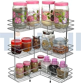 Stainless Steel L Shape Corner Stand, 3 Shelf Multipurps, Utensil Dish Rack & Cutlery, Modular Storage Rack, Organizer (Color: Silver)