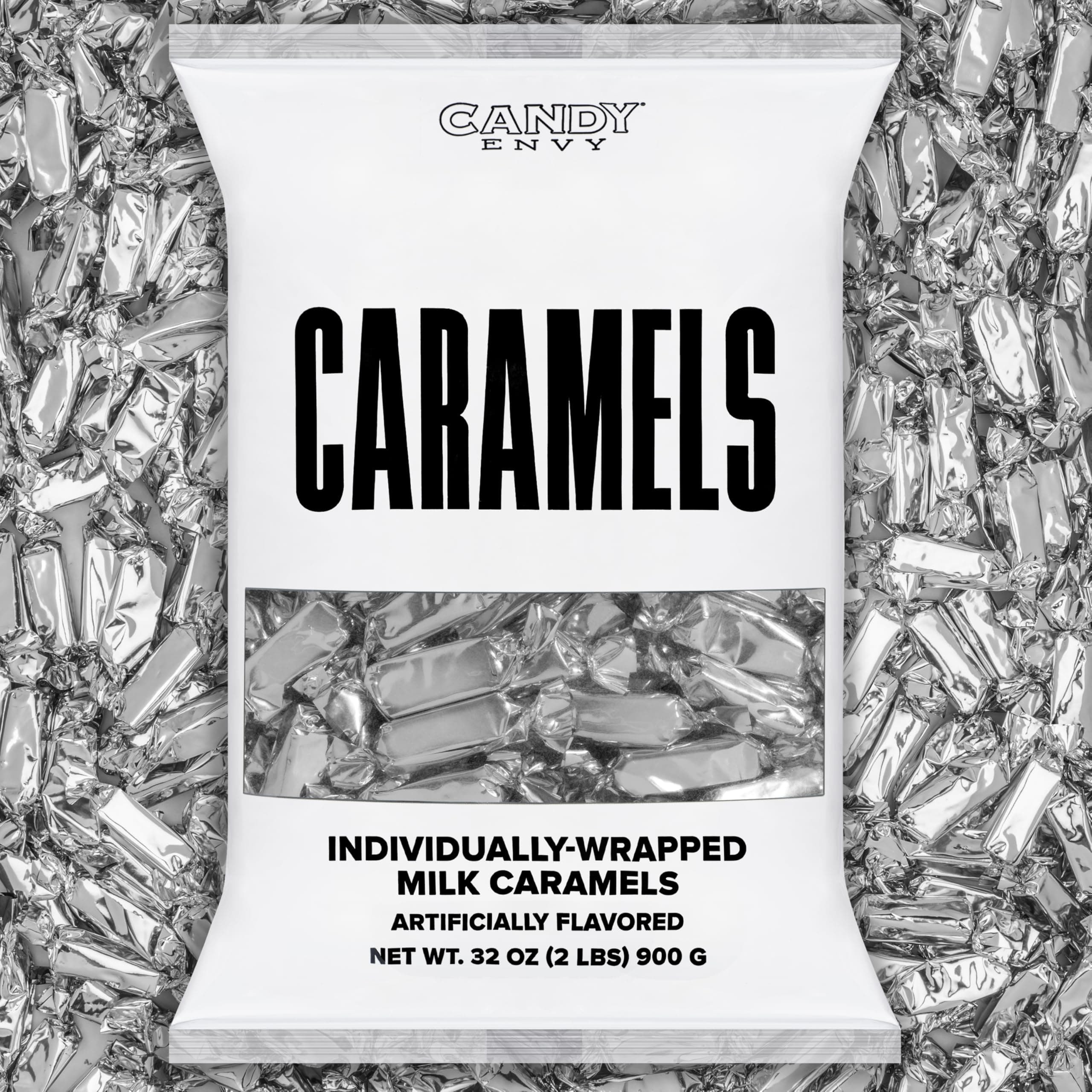 Individually Wrapped Caramels - Silver Wrapper - 2 Pound Bulk Silver Candy