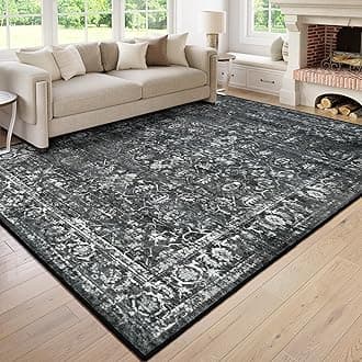 Lahome6x9 Area Rugs Washable Rugs for Bedroom large Black Area Rug for Bedroom,Soft Vintage Distressed Rug Non Slip Stain Resistant Indoor Carpet for Dining Decor