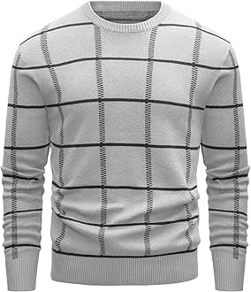 MAGCOMSEN Men's Crewneck Sweaters Cotton Lightweight Plaid Pullover Sweater Warm Casual Fall Winter Sweatshirts