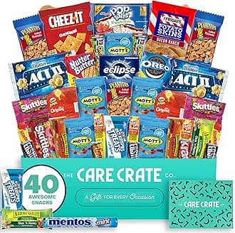 Snack Box Care Package (40 piece Snack Pack) Candy Gift Basket Idea Chips Variety Pack, Pretzels, Candies and more!