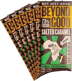 Beyond Good 73% Cocoa Dark Chocolate with Salted Caramel | 6 Pack - Chocolate Bars | Direct Trade, Kosher, Non-GMO | Single Origin Ugandan Chocolate