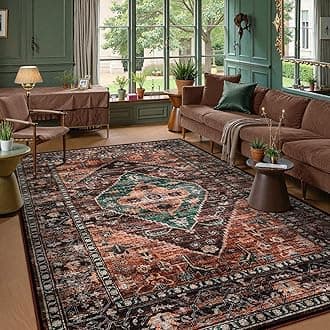 Area Rugs 5x7 for Living Room - Washable Non-Slip Ultra-Thin Bedroom Carpet, Non-Shedding Oriental Vintage Distressed Carpet Rug for Dining Room Office Adelyn
