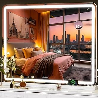 Vanity Mirror with Lights, 39.4" x 30" LED Makeup Mirror, Lighted Makeup Mirror with Dimmable 3 Modes, Touch Screen Control Vanity Mirror Round White