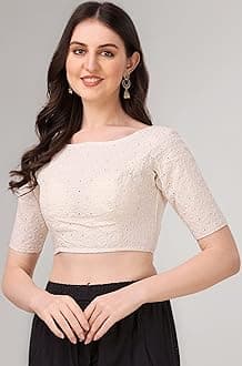 OOMPH! Traditional Cotton Fabric Blouse for Women | Elbow Length Sleeves | Wedding & Festival wear | Comfortable & Trendy Ethnic Wear | Readymade Blouse for Saree & Lehenga