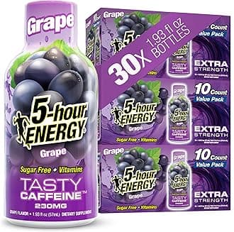 Extra Strength Energy Shot, Grape Flavor, 30 Count, 1.93 oz., Zero Calories & Sugar-Free 230 mg Caffeinated Energy Shot, Amino Acids & B Vitamins, Dietary Supplements