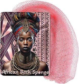 AFRIKI African Net Sponge, Authentic African Exfoliating Sponge, Black Owned, Back Scrubber, 45inch Long, for Normal to Sensitive Skin, for Daily use, Sky Collection (Rose Gold)