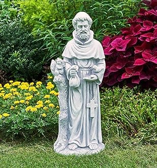 TOETOL St Francis Garden Statues 31 Inch Saint Francis of Assisi Catholic Christian Yard Decor Lawn Garden Patio Outdoor Sculptures Magnesium Oxide Stone Grey Garden Art Decorations