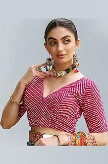 Pujia Mills Womens Fancy Readymade Ethnic wear Half Sleeve Sequins Saree Blouse sabyasachi Blouse for Women Saree and Lehenga Choli Bridal Blouse