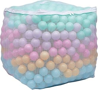 Amazon Basics BPA-Free Ball Pit Balls with Storage Bag, Crush-Proof Plastic for Toddlers Kids 12+ Months Play, 6 Pastel Colors, 1000 Count