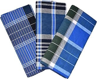 TUNI MANI Checkered Multi-colored Stitched Cotton Lungi / 2.1m (Pack of 3)