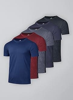 Real Essentials 5 Pack: Men’s Short Sleeve Dry Fit T-Shirts – Moisture Wicking Athletic Workout Gym Fitness Casual Tees