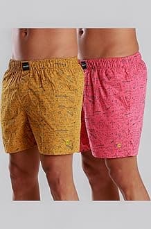 FREECULTR Men's Modal Boxer Shorts (Pack of 2) (FC-PRNT-BXR-YLW-PNK-02_M_Yellow & Pink_M)