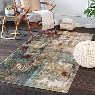 Lahome Washable Abstract 3x5 Entrance Rug Mat Indoor, Colorful Ultra Thin Entryway Rugs Non Slip, Soft Kitchen Bathroom Carpet for Entry Sink Bedroom Laundry Room (Brick Red/Multi,3 x 5)