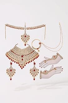 Lucky Jewellery Wedding Designer Gold Plated Dulhan Choker Bridal Set with sheeshpatti for Girls & Women (2475-L1ZS-KD124-)