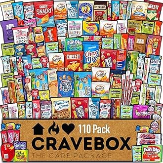 CRAVEBOX 110ct Snack Box Snacks Variety Pack for Adults - Gift Basket - Mother's Day - College Back to School