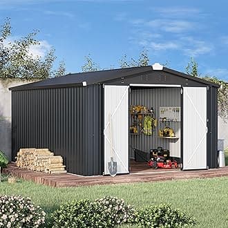 U-MAX 10x14 Outdoor Storage Shed, Large Metal Outside Garden Sheds & Outdoor Storage Clearance, Tool Shed Lockable for Backyard, Patio and Outside Use in Dark Grey