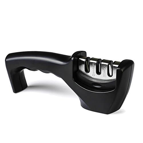 Knife Sharpener, USCVIS Kitchen Stainless Steel Knife Sharpener System 3 Stage Manual Knife Sharpening Tool with Non-Slip Base Suitable for Fruits, Chop, Steak, Chef Knife