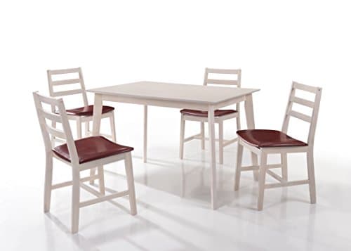 Riana Solid Wood Dining Table Set, White Table 4 Chairs, Kitchen Living Room Family Room | Black Brown Red Seats (Red)