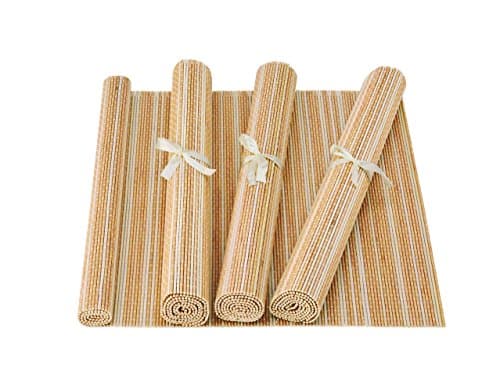 Bamboo Table Runner - Made from bamboo wood - 4 pack 35 x 50cm Hardwearing, contemporary table decorations with a subtle ribbed texture (4 x Natural - 35x50cm)